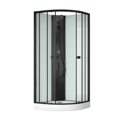 Cabine de douche 1/4 de cercle 85x85x200 cm - Portes coulissantes - Fonds Blancs & Profilés Noir Mat