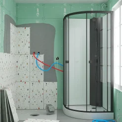 Cabine de douche 1/4 de cercle 85x85x200 cm - Portes coulissantes - Fonds Blancs & Profilés Noir Mat