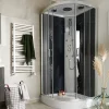 Cabine de douche 1/4 de cercle l.90 x L.90 x H.215 cm – hydromassante, gris anthracite, profilés chromés, montage rapide, GoodHome Onega