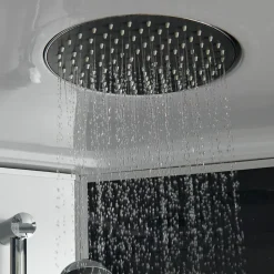 Cabine de douche 1/4 de cercle l.90 x L.90 x H.215 cm – hydromassante, gris anthracite, profilés chromés, montage rapide, GoodHome Onega