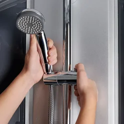 Cabine de douche 1/4 de cercle l.90 x L.90 x H.215 cm – hydromassante, gris anthracite, profilés chromés, montage rapide, GoodHome Onega