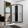 Cabine de douche 1/4 de cercle 85x85x210/235 cm - Receveur + Fonds Blancs / Colonne + Profilés Noirs