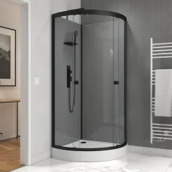 Cabine de douche 1/4 de cercle l.90 x L.90 x H.215 cm – équipements noir mat, grande ouverture, Galedo Grey Touch