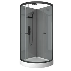Cabine de douche 1/4 de cercle l.90 x L.90 x H.215 cm – équipements noir mat, grande ouverture, Galedo Grey Touch