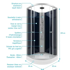 Cabine de douche 1/4 de cercle - 85x85x225cm - NIGHTY