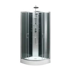 Cabine de douche 1/4 de cercle l.85 x L.85 x H.225 cm – hydromassante, chromé, montage rapide, GoodHome Onega