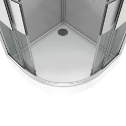 Cabine de douche 1/4 de cercle l.90 x L.90 x H.215 cm – structure effet chrome, fond gris, sérigraphie 3 bandes, Galedo River 2 Round