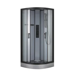 Cabine de douche 1/4 de cercle l.90 x L.90 x H.220 cm – hydromassante, fond gris profilés noirs, traitement anticalcaire, GoodHome Beloya