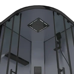 Cabine de douche 1/4 de cercle l.90 x L.90 x H.220 cm – hydromassante, fond gris profilés noirs, traitement anticalcaire, GoodHome Beloya