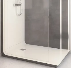 Cabine de douche à l’italienne l.90 x L.140 x H.218 cm – effet pierre charbon, receveur de plain-pied, Elmer Serenity