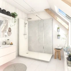 Cabine de douche à l’italienne l.90 x L.170 x H.218 cm – effet marbre gris, receveur de plain-pied, Elmer Serenity