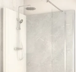 Cabine de douche à l’italienne l.90 x L.140 x H.218 cm – effet marbre gris, receveur de plain-pied, Elmer Serenity