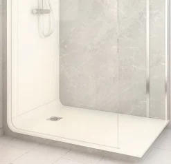 Cabine de douche à l’italienne l.90 x L.140 x H.218 cm – effet marbre gris, receveur de plain-pied, Elmer Serenity