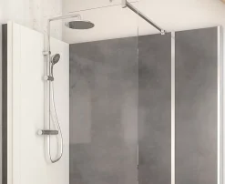 Cabine de douche à l’italienne l.80 x L.160 x H.218 cm – effet pierre charbon, receveur de plain-pied, Elmer Serenity