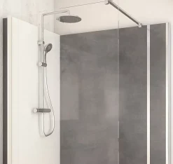 Cabine de douche à l’italienne l.80 x L.140 x H.218 cm – effet pierre charbon, receveur de plain-pied, Elmer Serenity