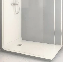 Cabine de douche à l’italienne l.90 x L.140 x H.218 cm – effet ciment, receveur de plain-pied, Elmer Serenity