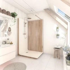 Cabine de douche à l’italienne l.80 x L.120 x H.218 cm – effet bois, receveur de plain-pied, Elmer Serenity