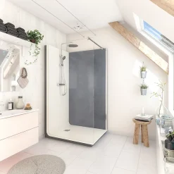 Cabine de douche à l’italienne l.90 x L.120 x H.218 cm – effet béton, receveur de plain-pied, Elmer Serenity