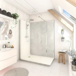 Cabine de douche à l’italienne l.80 x L.160 x H.218 cm – effet marbre gris, receveur de plain-pied, Elmer Serenity