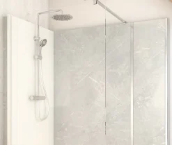Cabine de douche à l’italienne l.80 x L.160 x H.218 cm – effet marbre gris, receveur de plain-pied, Elmer Serenity