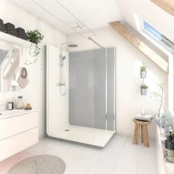 Cabine de douche à l’italienne l.80 x L.140 x H.218 cm – effet ciment, receveur de plain-pied, Elmer Serenity