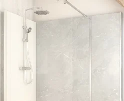 Cabine de douche à l’italienne l.80 x L.170 x H.218 cm – effet marbre gris, receveur de plain-pied, Elmer Serenity