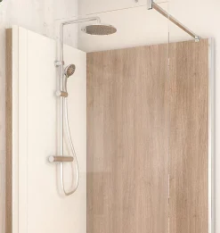 Cabine de douche à l’italienne l.90 x L.120 x H.218 cm – effet bois, receveur de plain-pied, Elmer Serenity