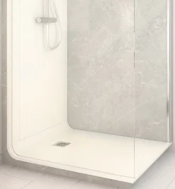 Cabine de douche à l’italienne l.90 x L.120 x H.218 cm – effet marbre gris, receveur de plain-pied, Elmer Serenity