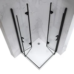 Cabine de douche ATÉA-BLACK H.180 cm, 80 x 90 cm, 2 portes pliantes et pivotantes, verre transparent 6 mm + receveur - Saniverre