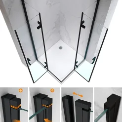 Cabine de douche ATÉA-BLACK H.180 cm, 80 x 90 cm, 2 portes pliantes et pivotantes, verre transparent 6 mm + receveur - Saniverre