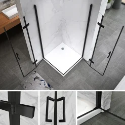 Cabine de douche ATÉA-BLACK H.180 cm, 70 x 70 cm, 2 portes pliantes et pivotantes, verre transparent 6 mm - Saniverre