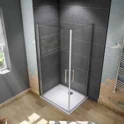 Cabine de douche battante - 6 mm Verre Anticalcaire - 90 x 80 x180 cm - installer réversible - alu Chrome