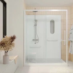 Cabine de douche blanche sécurisée et accessible à tous 160x85x220cm - Mitigeur Thermostatique