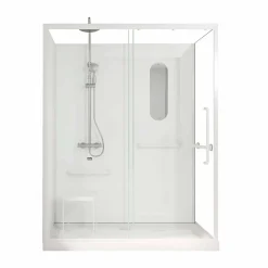 Cabine de douche blanche sécurisée et accessible à tous 160x85x220cm - Mitigeur Thermostatique