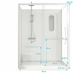 Cabine de douche blanche sécurisée et accessible à tous 160x85x220cm - Mitigeur Thermostatique