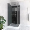Cabine de Douche Carrée 90x90cm Porte Pivotante - Fond Noir avec bande effet miroir - SQUARE STRIPE