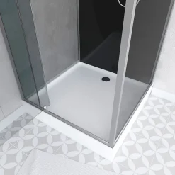 Cabine de Douche Carrée 90x90cm Porte Pivotante - Fond Noir avec bande effet miroir - SQUARE STRIPE