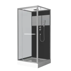 Cabine de Douche Carrée 90x90cm Porte Pivotante - Fond Noir avec bande effet miroir - SQUARE STRIPE