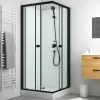 Cabine de douche carrée 80x80x200 cm - Portes coulissantes - Fonds Blancs & Profilés Noir Mat