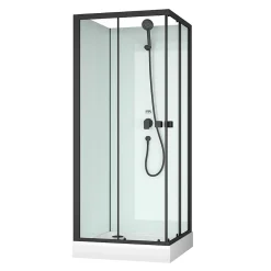 Cabine de douche carrée 80x80x200 cm - Portes coulissantes - Fonds Blancs & Profilés Noir Mat