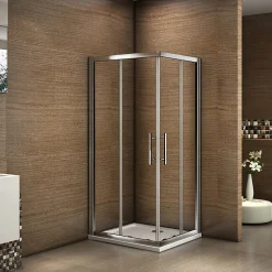 Cabine de douche coulissante angle 90x90x185 cm - Verre sécurit 6 mm - Chrome