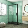 Cabine de douche coulissante avec l'amortisseur - Porte de douche en 8mm verre anticalcaire - profilé noir mat - 100x90x195 cm