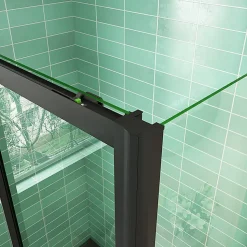 Cabine de douche coulissante avec l'amortisseur - Porte de douche en 8mm verre anticalcaire - profilé noir mat - 100x90x195 cm