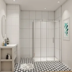 cabine de douche coulissante 120x80x195cm,Installation réversible,8mm verre de sécurité,porte de douche coulissante