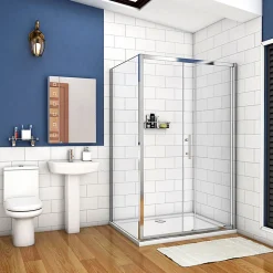 Cabine de douche coulissante - 140 x 90 x 190 cm - 5 mm Verre sécurit transparent - Aluminium chromé