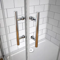 Cabine de douche coulissante - Verre anticalcaire 6 mm - Accès par angle - Poignée en acier inox chromé - 100x90x195 cm
