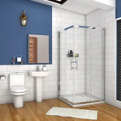 Cabine de douche coulissante - Verre anticalcaire 6 mm - Accès par angle - Poignée en acier inox chromé - 110x70x195 cm