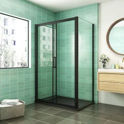 Cabine de douche coulissante avec l'amortisseur - Porte de douche en 8mm verre anticalcaire - profilé noir mat - 120x90x195 cm