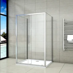 Cabine de douche coulissante avec 2 parois - 140x80x190cm - 5mm Verre transparent - alu chromé - Montage réversible
