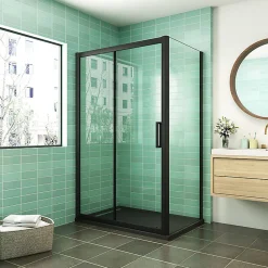 Cabine de douche coulissante avec l'amortisseur - Porte de douche en 8mm verre anticalcaire - profilé noir mat - 140x80x195 cm